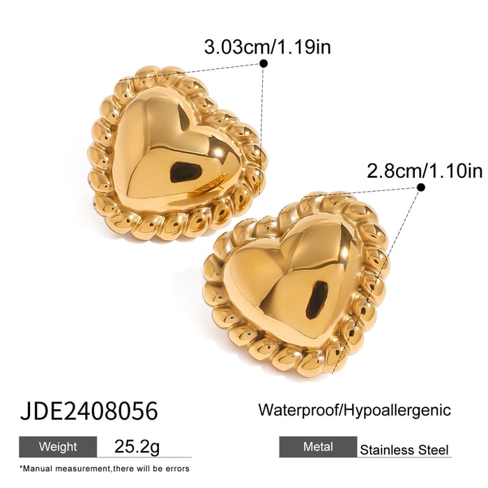 1 Paar Simple Series Elegante Herz-Ohrstecker aus Edelstahl mit 18 Karat Vergoldung für Damen